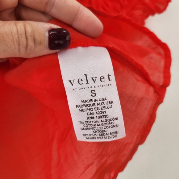 Velvet Graham & Spencer Kaitlyn Ruffle Top Silk Blend Coral Blouse Lightweight S - Picture 6 of 7